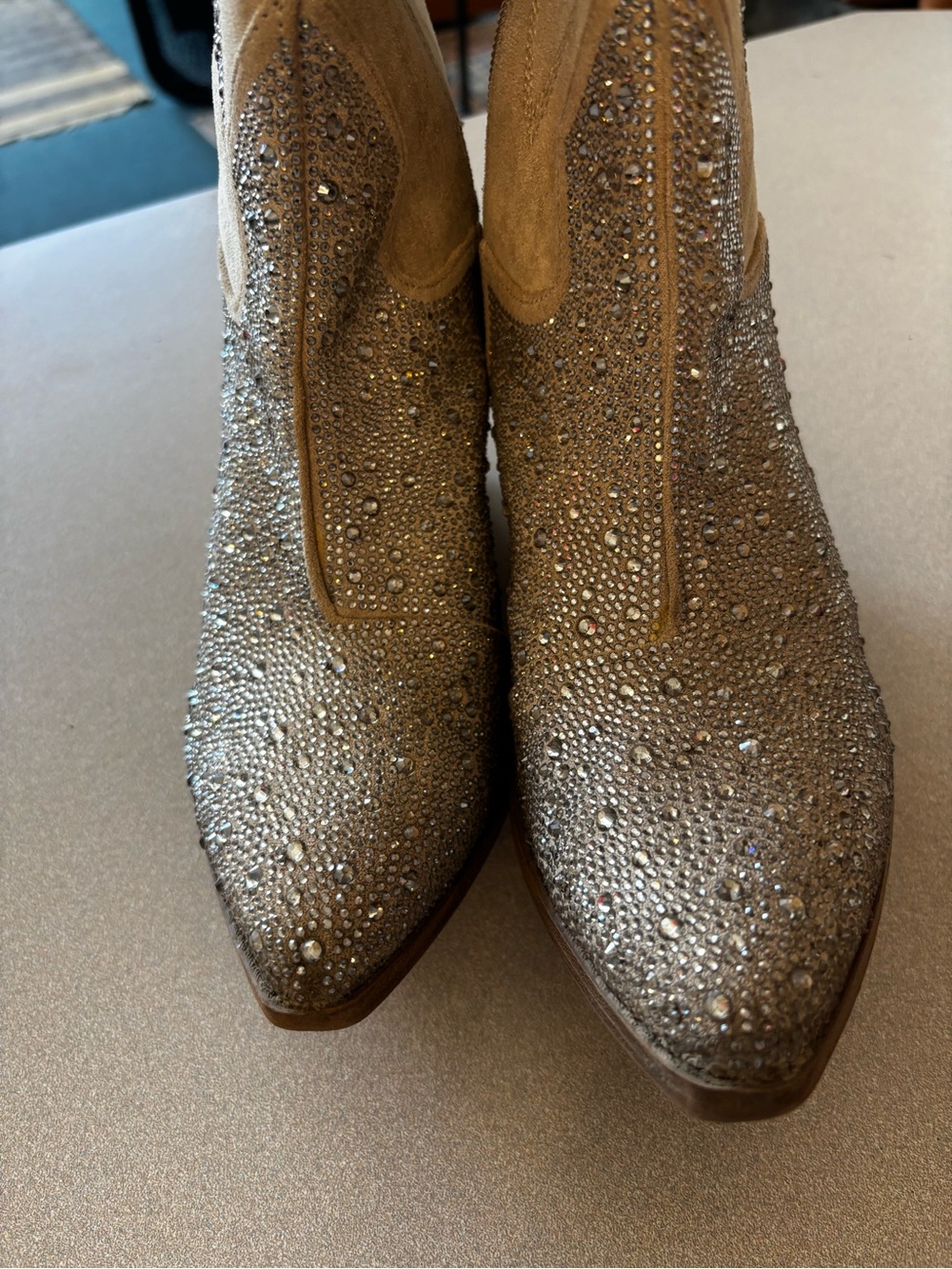 Madden NYC Embellished Cream Suede Western Tall Boots - Picture 7 of 14